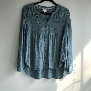Teal Knox Rose Long Sleeve Button Down Blouse